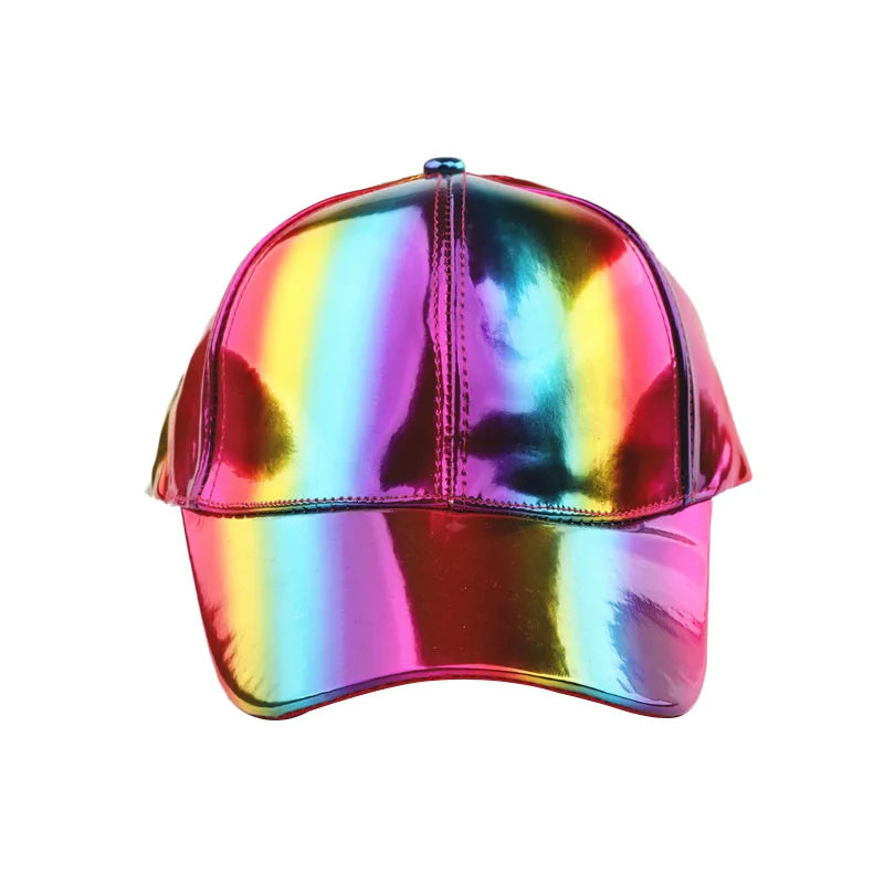 Unisex PU Rainbow Color Changing Baseball Hat Fashion Adult Laser Hip Hop Cap Outdoor Casual Snapback Shiny Party Dressing Hat