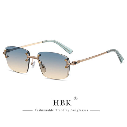 HBK Square Rimless Sunglasses Women TOP Quality Retro Metal Sun Glasses Men Luxury Party Business Gradient Shades 2024