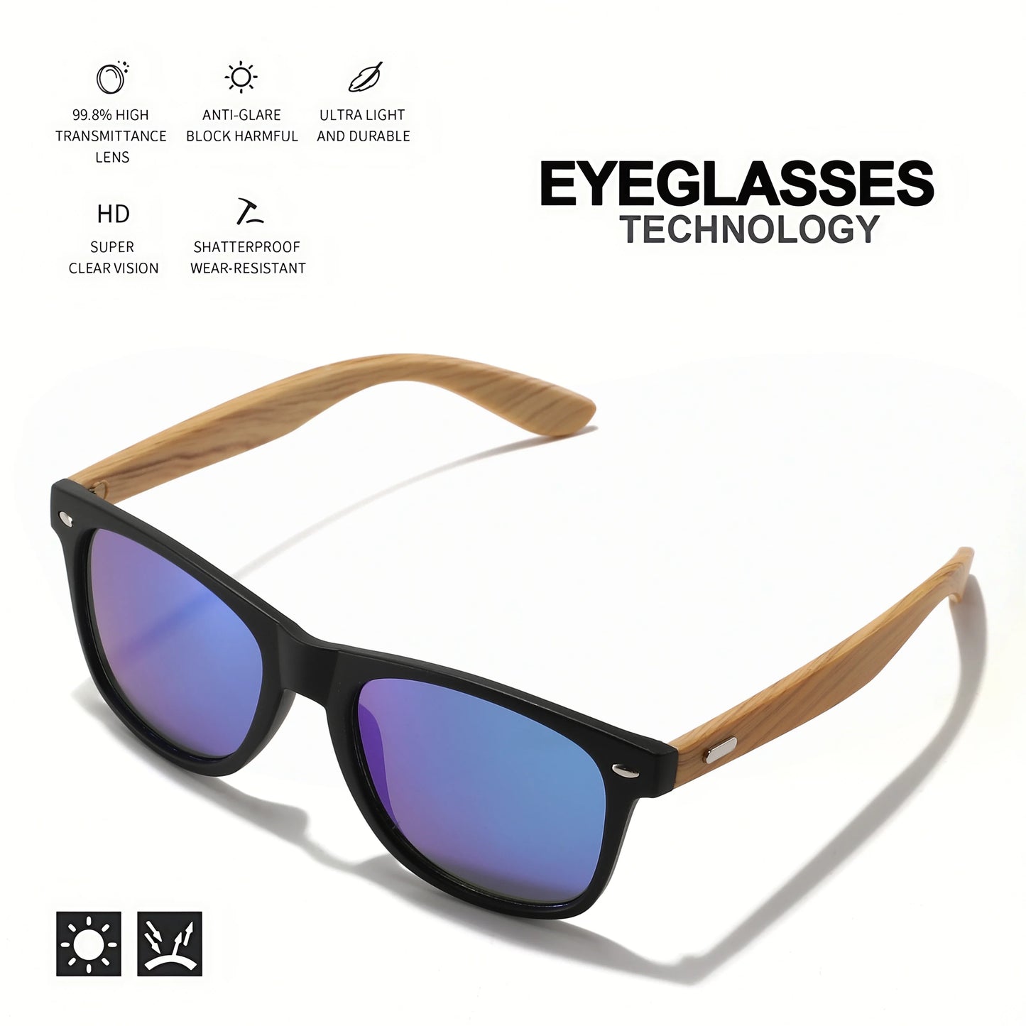 3PCS Bamboo Texture Square Sunglasses UV400, Fashion Unisex Classic - Lightweight for Casual Wear & Holidays