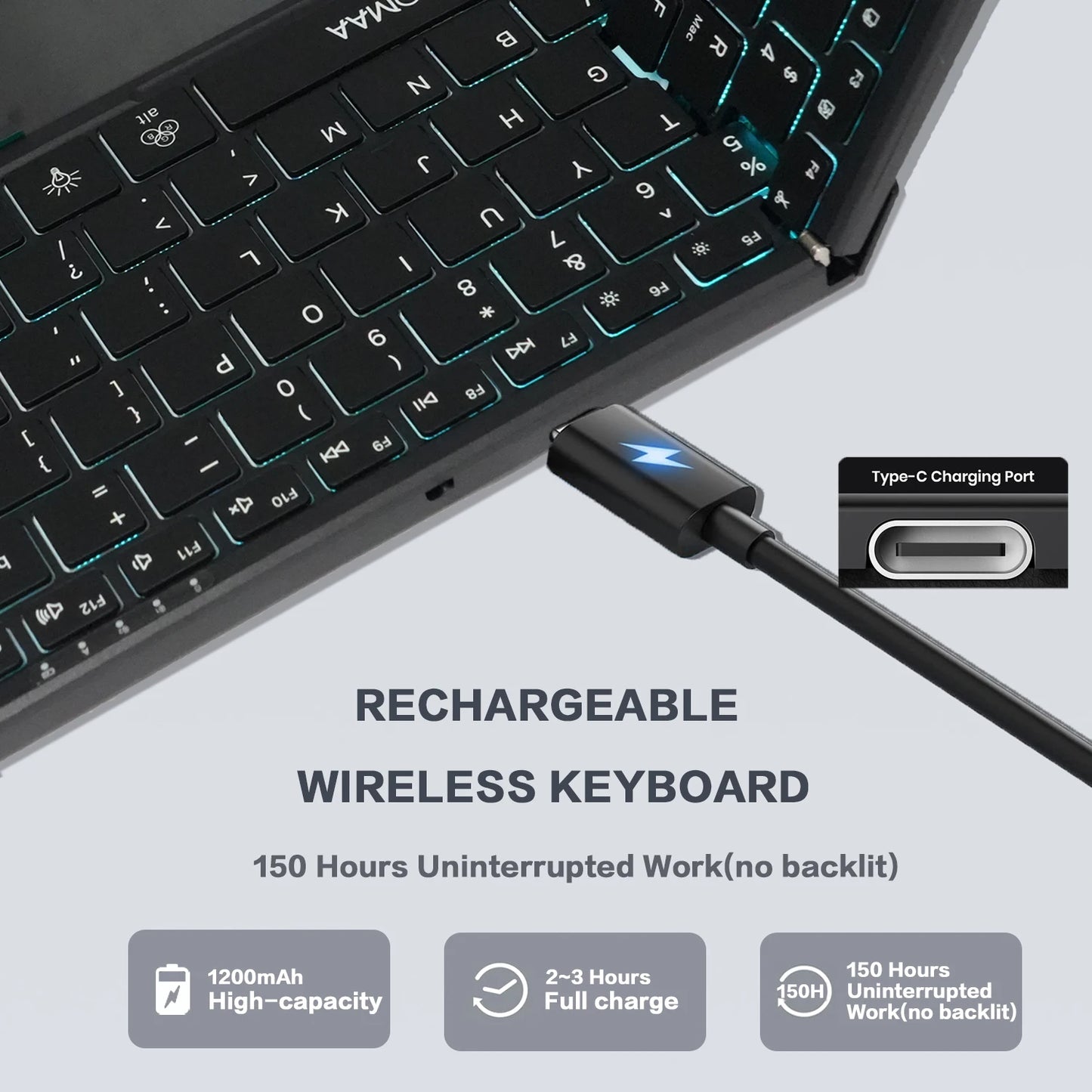 Portable Bluetooth Dual Mode Wireless Touchpad Keyboard with RGB Backlit,98Keys Foldable Office Keyboard for PC/Laptop/Mac-Black