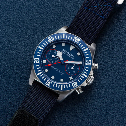 SEESTERN Chronograph Herren-Mechanikuhr Tianjin ST1901 Uhrwerk Saphirglas-Armbanduhr mit Nylon-Klettarmband, Leuchtzeigern und Skelettdesign