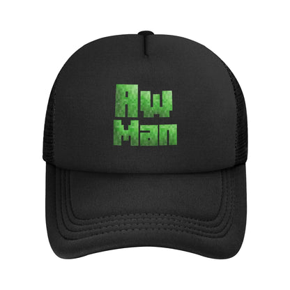 blocky adventurer discover a Creepers monster behind him Trucker Cap Sun Hats Cap Adjustable Snapback Caps Mesh Baseball Cap