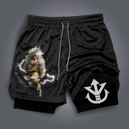2026 Summer Dragon Ball Double Layer Men's Workout Shorts, Frieza Print Quick Dry Athletic Outdoor Running Shorts Oversized Y2k