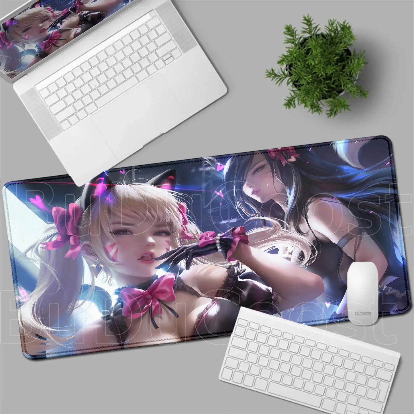 Геймърски пад за мишка Overwatch Anime Girl, голям XXL, HD печат, постелка за компютърна клавиатура, лаптоп и офис, мека гумена подложка за бюро, 900x400 MM