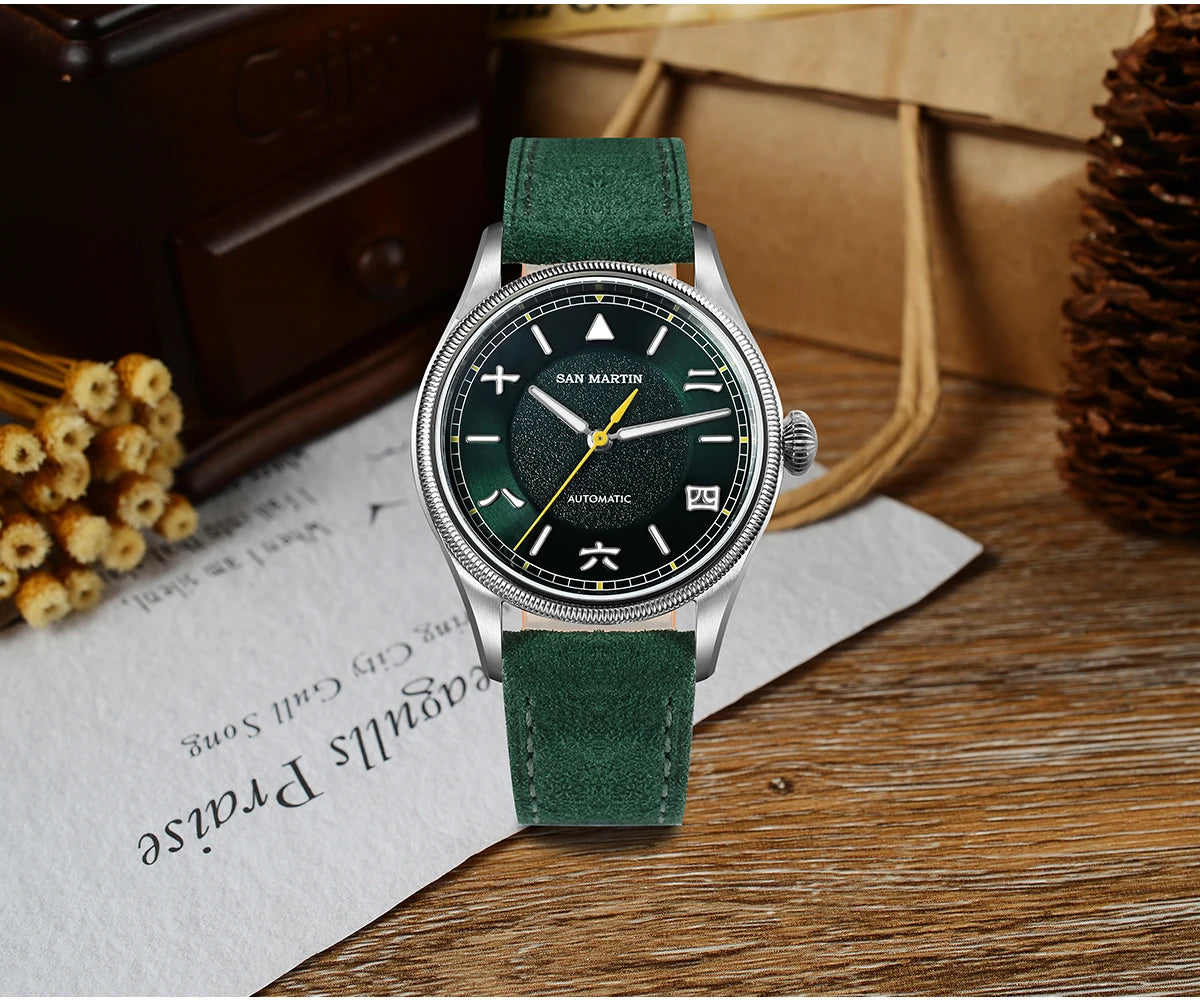 San Martin 39.5mm Men Pilot Watch YN55 Automatic Mechanical Aviation Watches Chinese Style Original Design SN0033 Field Reloj