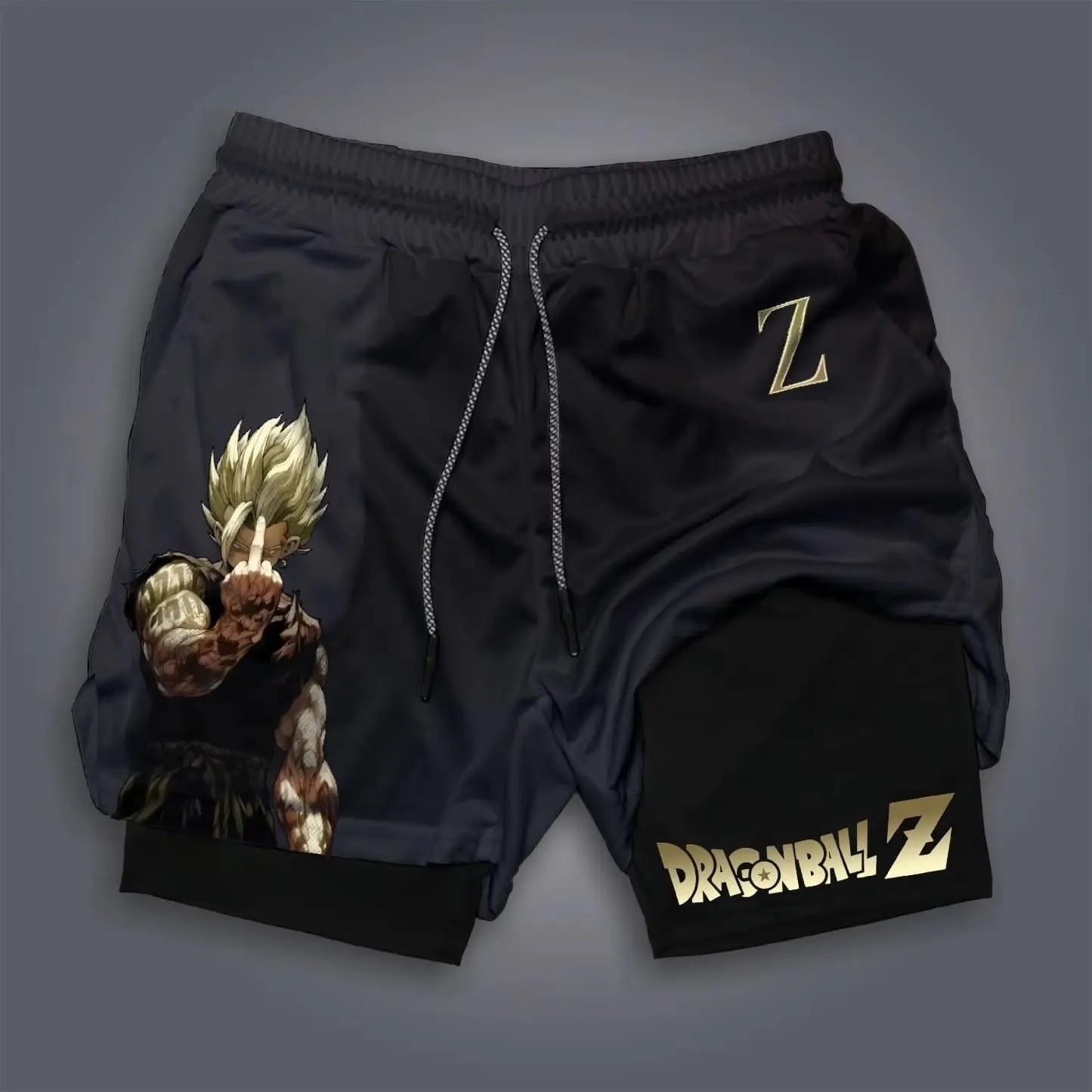 2026 Men's Shorts Double Layer 2-in-1 Dragon Ball Z Anime Graphic Print Streetwear Casual Summer Elastic Fitness Sports Pants