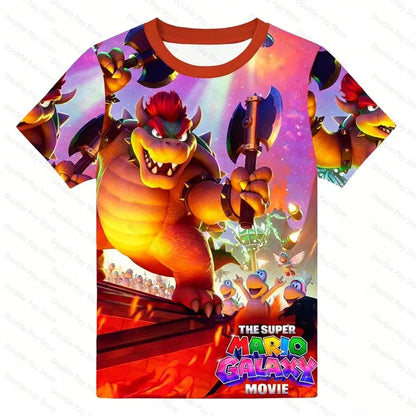 Latest 2026 Super Mario 3D Printed Top Cartoon Children's Short Sleeved T-shirt Summer Popular Comfortable Breathable T-shirt