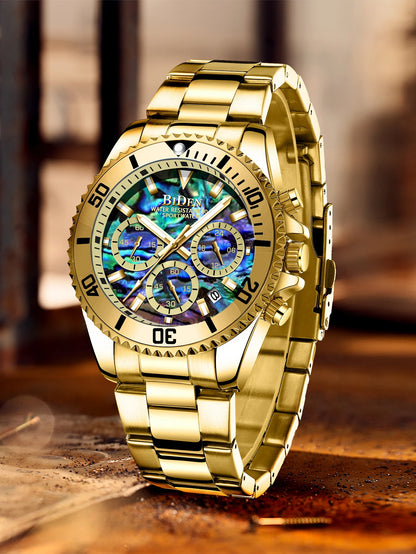 BIDEN Multi functional men's quartz watch luxury waterproof night light business style diving series casual fashion watch