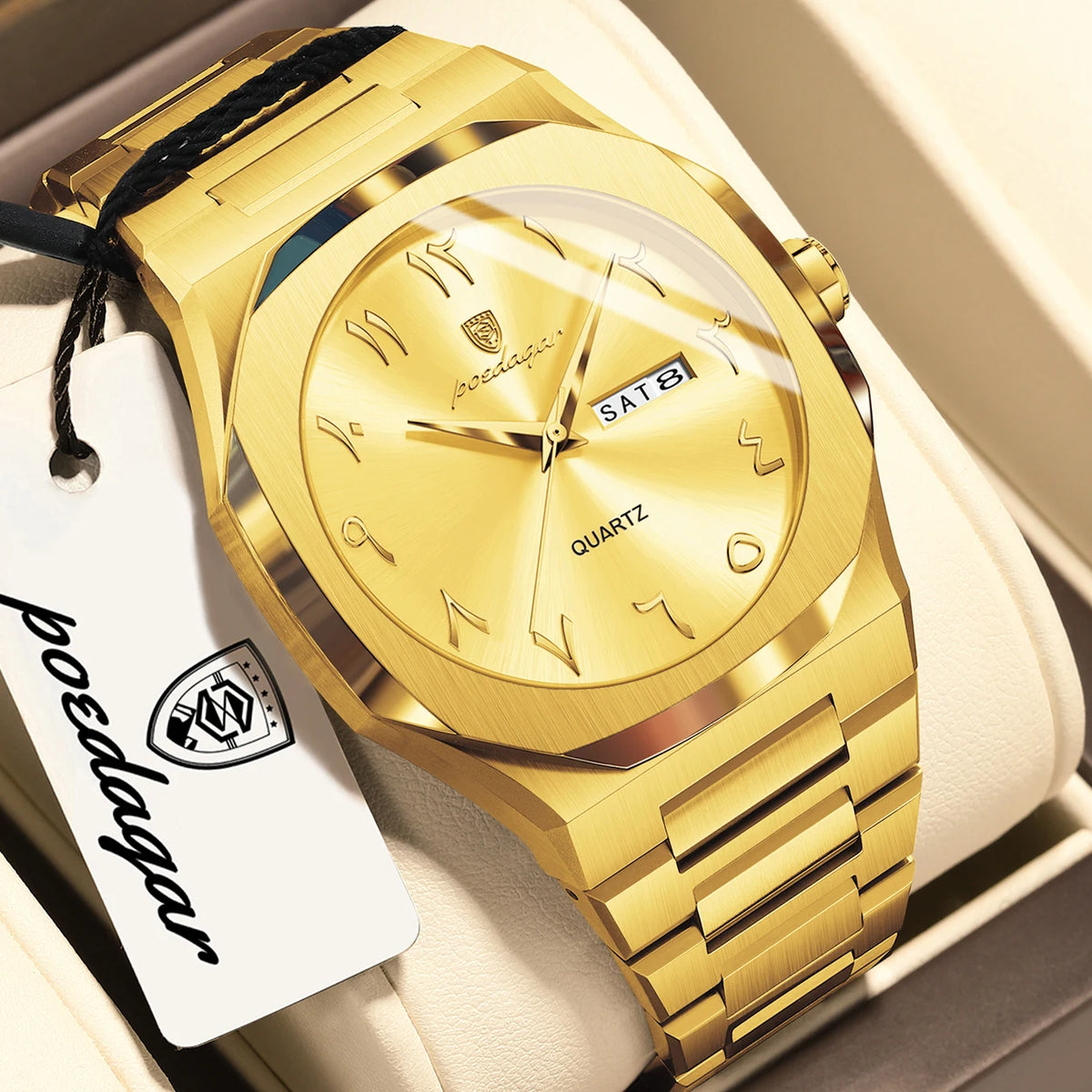 POEDAGAR Luxus-Herrenuhr, wasserdichte Quarzuhr aus Edelstahl, Herrenuhr mit Wochentagsanzeige und Datumsanzeige, Business-Herrenuhren, Reloj Hombre