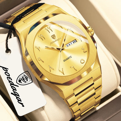 POEDAGAR Luxus-Herrenuhr, wasserdichte Quarzuhr aus Edelstahl, Herrenuhr mit Wochentagsanzeige und Datumsanzeige, Business-Herrenuhren, Reloj Hombre