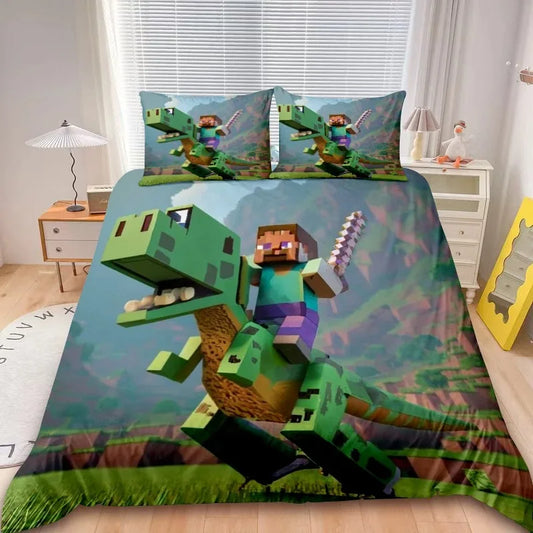 Kids Minecraft 2/3pcs Duvet Cover Set Game My World Bedding Set Comforter Cover Boys Kids for Bedroom Decor Gifts