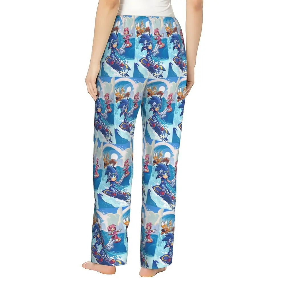 Custom Printed Womens Soniced Pajama Pants Hedgehog Game Sleepwear Sleep Lounge Bottoms with Pockets