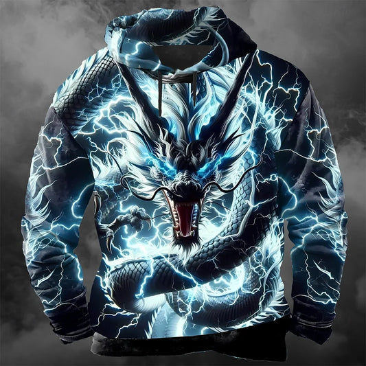 Men's 3D Lightning Dragon Print Hoodie Sweatshirts Fashion Cool Daily Long Sleeve Streetwear Pullover Fall Winter Tracksuit Coat