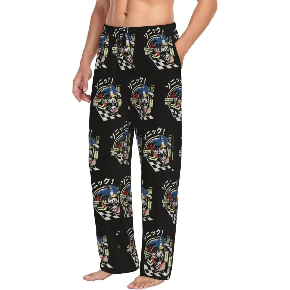 Custom Print Men's Soniced Pajama Pants Hedgehog Game Sleepwear Sleep Lounge Bottoms with Pockets