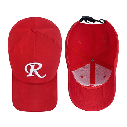 Casquette de baseball à visière rigide ajustable en coton brodé avec ruban en forme de lettre « R », casquette de soleil, casquette de camionneur, casquette hip-hop