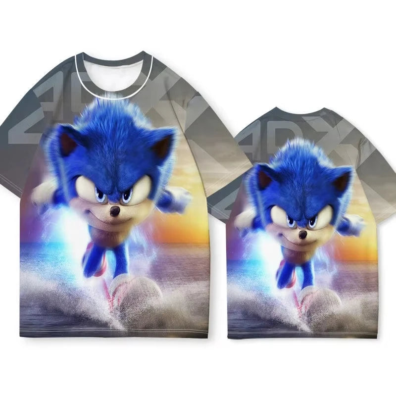 2026 Summer Hotsale 3D Printed Sonic & Tails Action Scene T-Shirt Unisex Adults Kids Adventure Style Casual Short Sleeve Tops