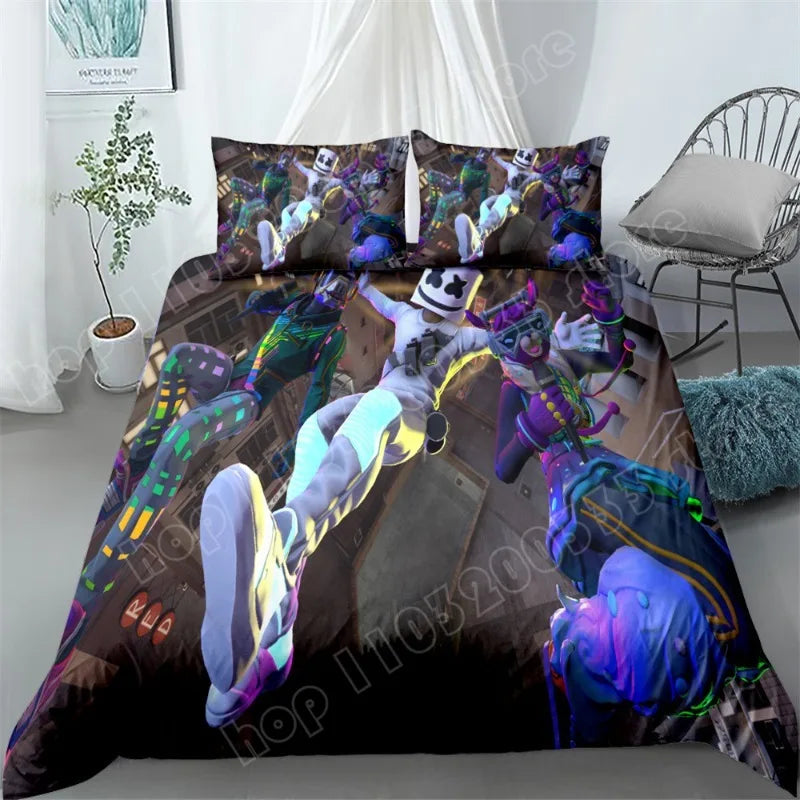Fortnite Bedding Set 3pcs 3D Printed Bedroom Bed Linens Game Cartoon Decorative Bedding Duvet Cover Pillowcase Birthday Gift