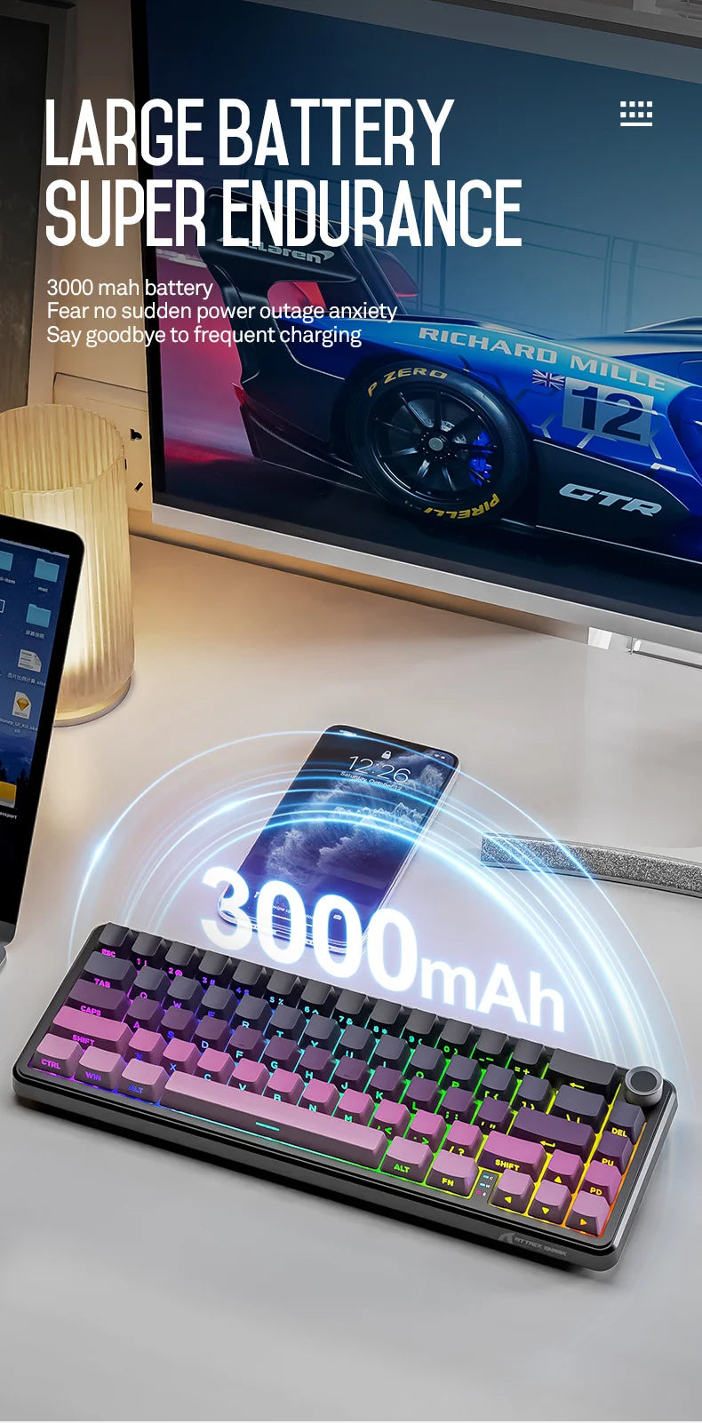Attack Shark X66 Kabellose mechanische Tastatur 65% Kompaktlayout RGB-Hintergrundbeleuchtung Gasket Hot Swap Bluetooth USB-C PBT großer Akku