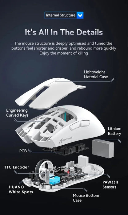 ATTACK SHARK X11SE ultralet trådløs gamingmus, 20Million cyklusser levetid, PAW3311 Gaming, 22KDPI, 400IPS, 40G, 1KHz, 65 timer, 30mAH