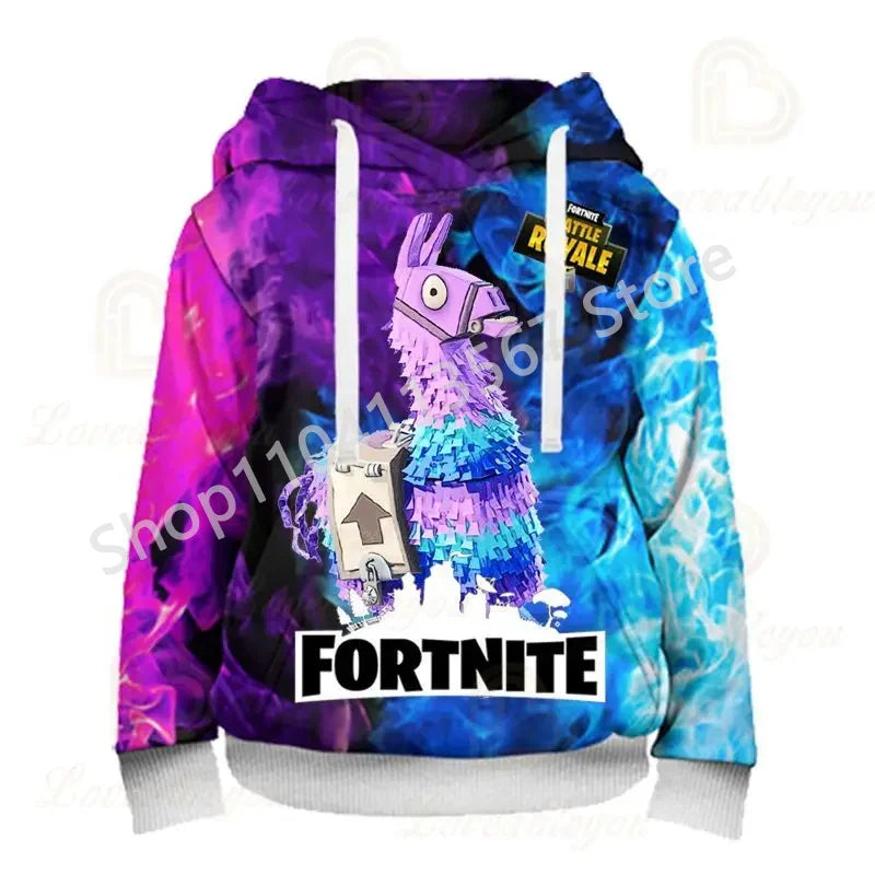 Llama Battle Royale F-Fortnited Kapuzenpullover mit 3D-Print für Herren, Damen und Kinder, Sweatshirt für Jungen, Mädchen und Kids, Streetwear-Pullover, grüne Oberteile