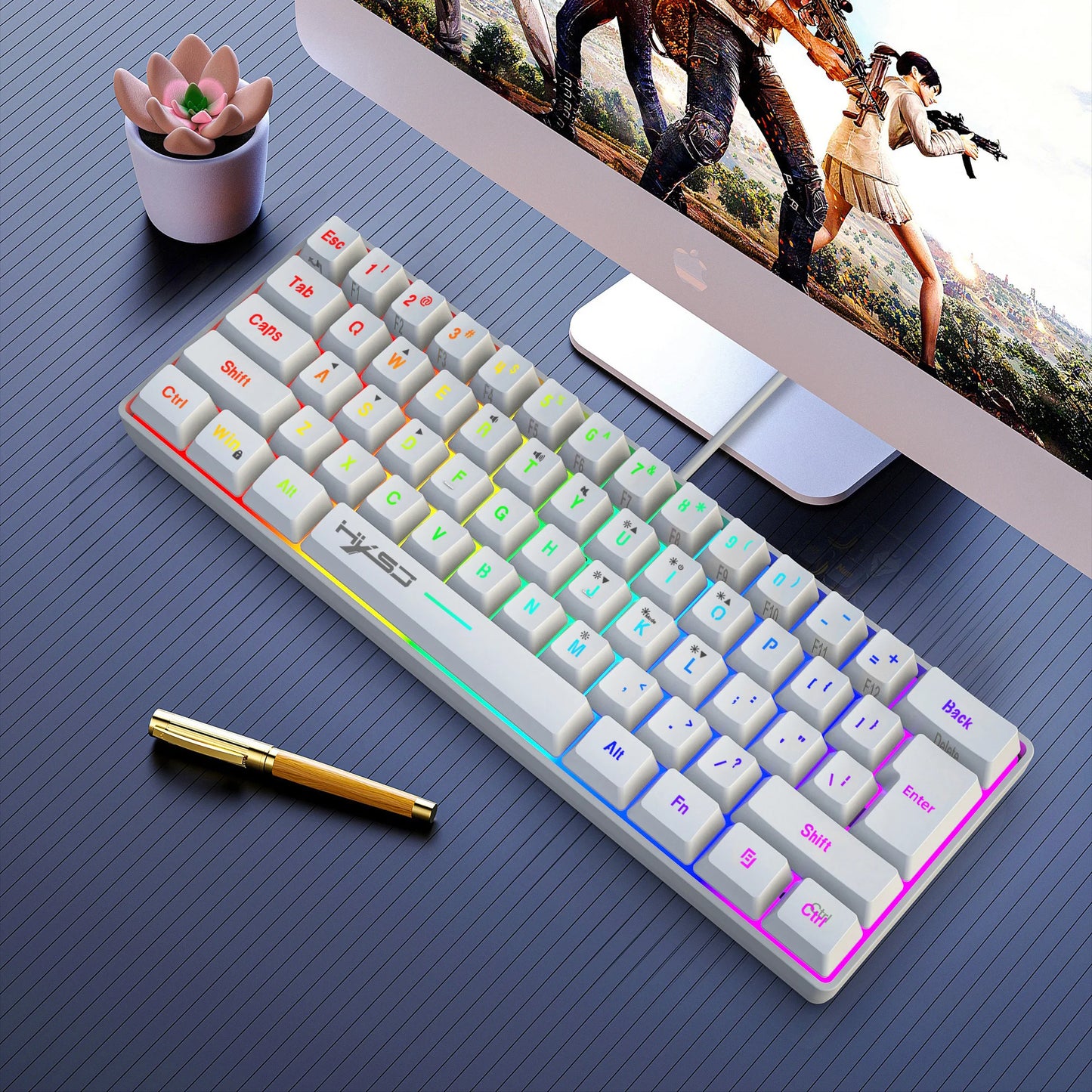 Neue Mini-Gaming-Tastatur, kabelgebundene Slim-Membrantastatur mit 61 Tasten, Touch-RGB-Beleuchtung und mehreren Schnellzugriffstasten-Kombinationen, geeignet für Gaming und Büro
