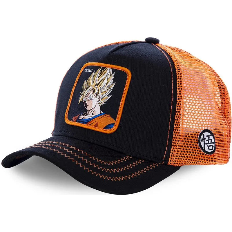 „Dragon Ball“ Son Goku kepurė, vasarinė kelioninė kepurė su snapeliu, vyriška siuvinėta hip-hop stiliaus kepurė su saulės skydeliu, reguliuojama „trucker“ stiliaus tinklinė kepurė