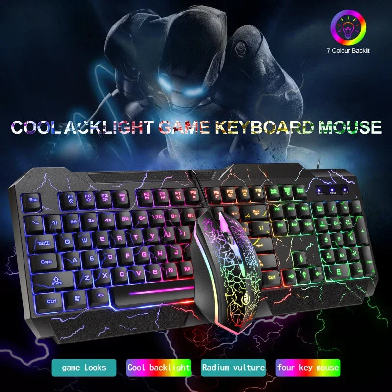 Kabelgebundenes Gaming-Tastatur-und-Maus-Set für Desktop-PCs mit mechanischem Tippgefühl und LED-Hintergrundbeleuchtung