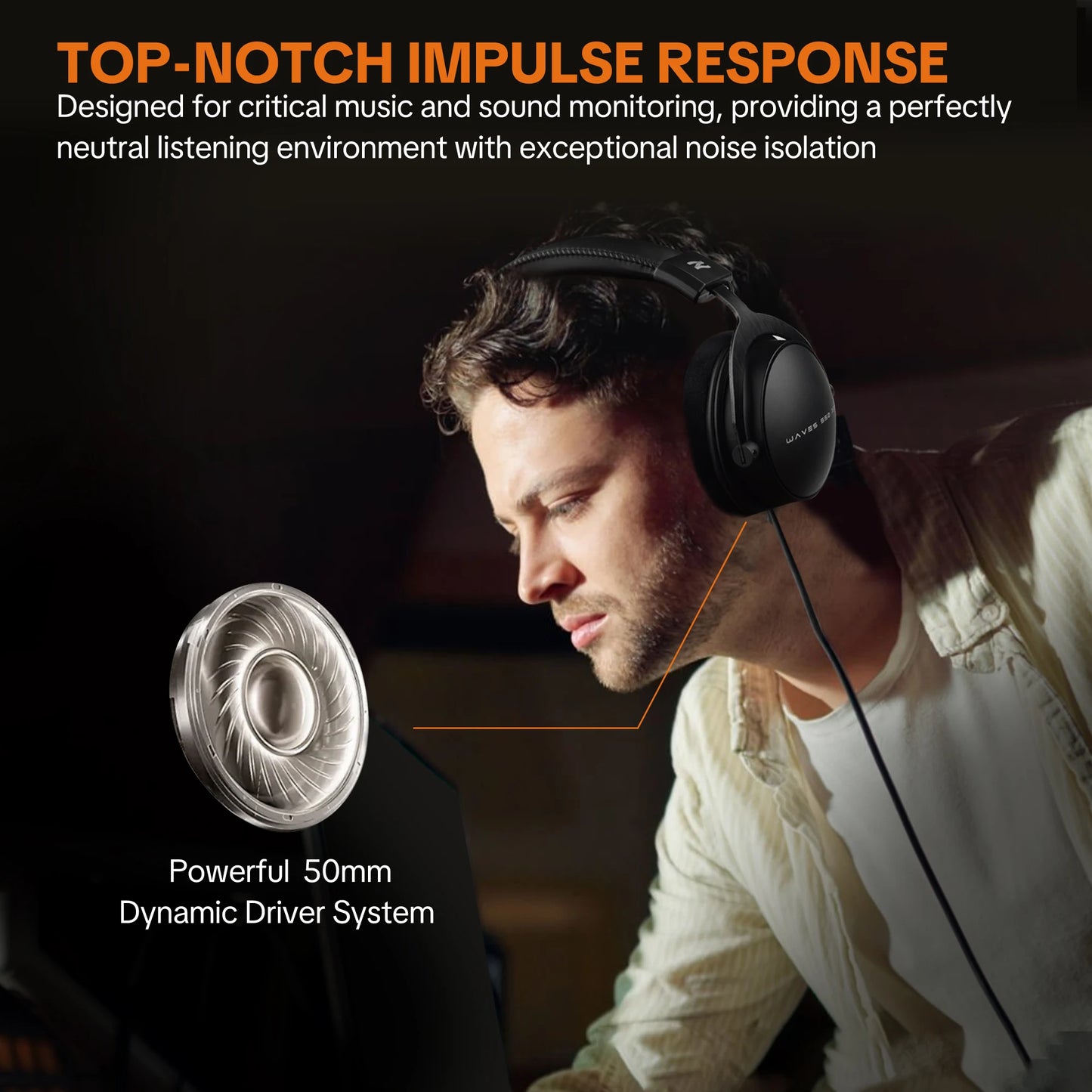 TALOMEN W550x Studio-Kopfhörer – Professionelle kabelgebundene Over-Ear-DJ-Monitor-Kopfhörer mit 50mm Treibern und abnehmbarem Kabel