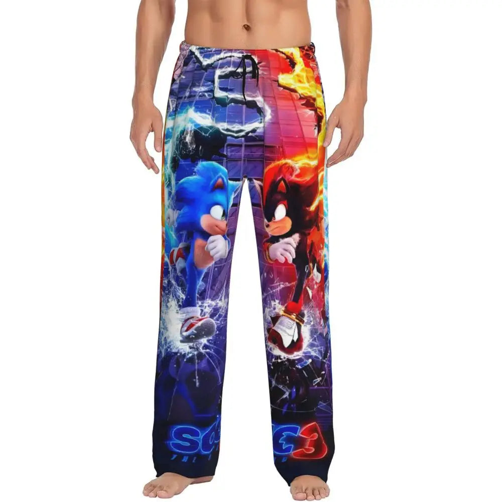 Custom Print Men's Soniced Pajama Pants Hedgehog Game Sleepwear Sleep Lounge Bottoms with Pockets
