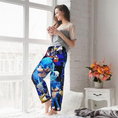 Custom Printed Womens Soniced Pajama Pants Hedgehog Game Sleepwear Sleep Lounge Bottoms with Pockets