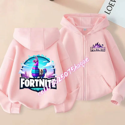 Novo hoodie infantil Fortnite com fecho de correr, estilo cartoon anime, casual e respirável, casaco para meninos, primavera 2026, roupa para criança
