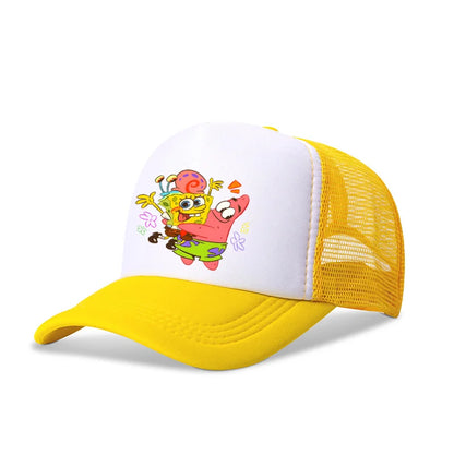 Casquette de baseball SpongeBob mignonne, style anime, ronde, unisexe, pour enfants (garçons et filles) et adultes, sportive, décontractée, pare-soleil, ajustable, inspirée du film d'animation, à visière, en maille