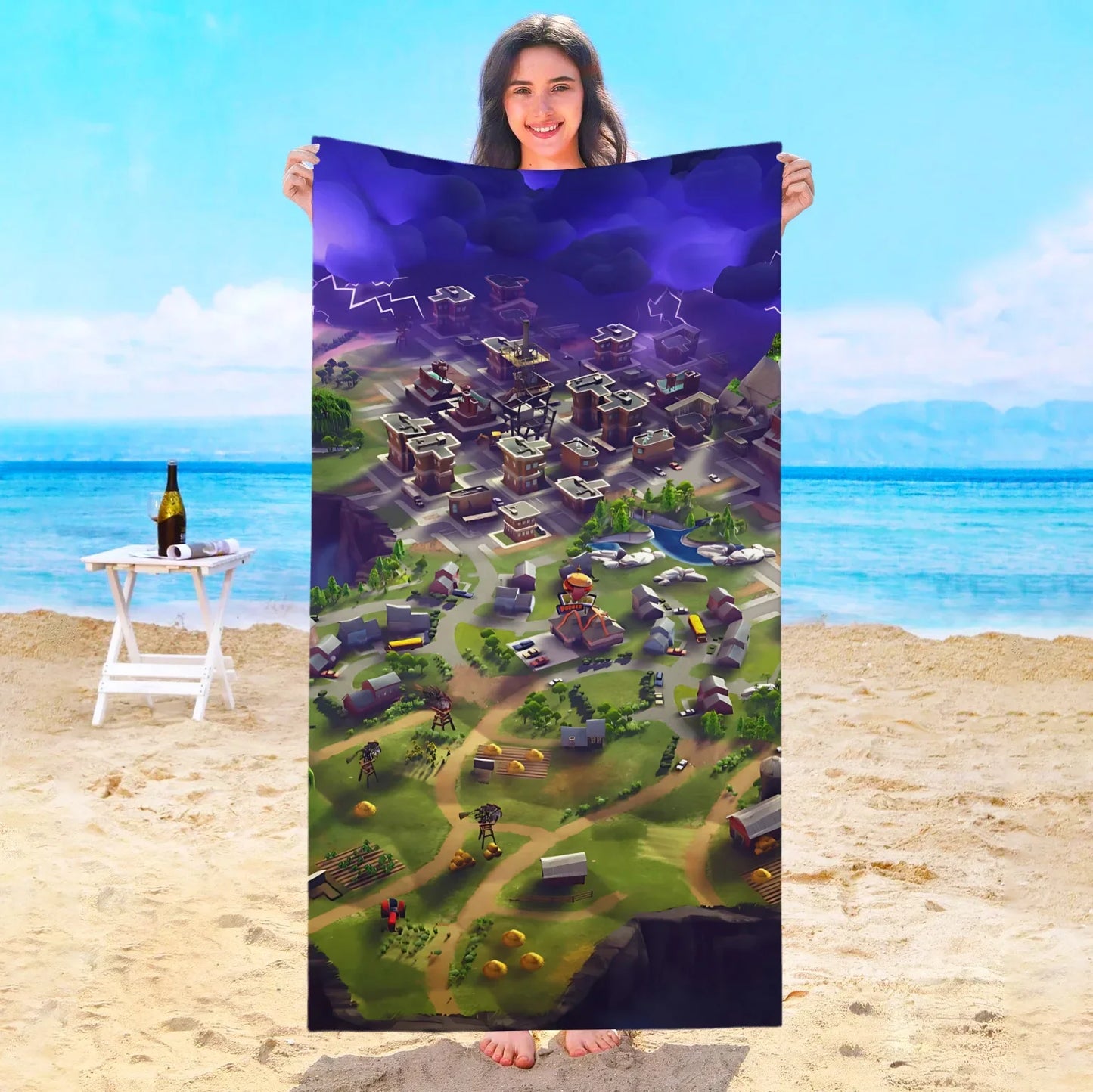 Toalha de Praia Game F-Fortnites em Microfibra para Hotel, Casa de Banho, Sauna, Spa, Praia, Viagem, Piscina, Casa, Banho de Bebé, Ginásio e Duche