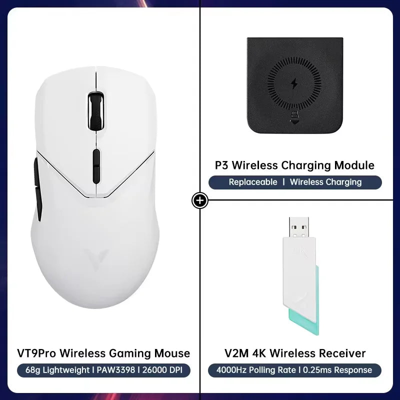 Rapoo VT9PRO PAW3398 безжична геймърска мишка 68g, кабелна, програмируема, ергономична, 26000DPI, презареждаема чрез Type C, аксесоар за PC геймъри