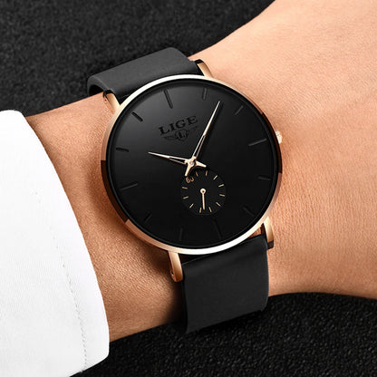 LIGE Herrenuhr – Sportlicher und trendiger Stil, Luxusmarke, wasserdicht, schlichtes und ultradünnes Design, Quarzuhr für Herren