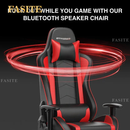 Gaming Chair with Footrest Speakers Video Game Chair Bluetooth Music Heavy Duty Ergonomic Computer Office Desk Chair Red