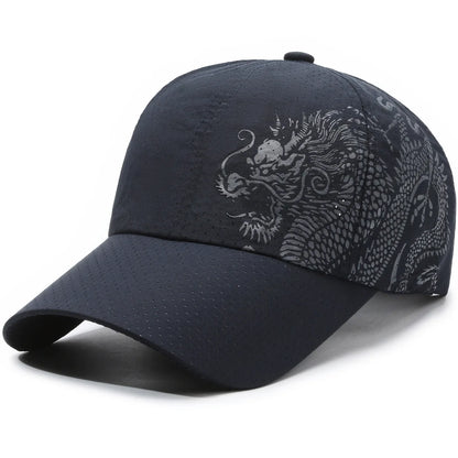 Casquette de baseball à imprimé dragon, casquette de sport d'été pour la protection solaire en extérieur à séchage rapide, casquette à visière plate décontractée pour homme et femme