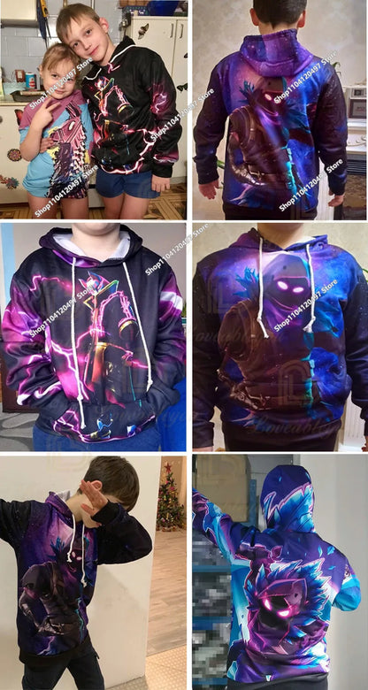Bluza z kapturem Fortnite z nadrukiem dla dzieci 2-14Y, bluzy dla chłopców i dziewczynek, modna kurtka Harajuku, odzież dziecięca, gry, kostium cosplay