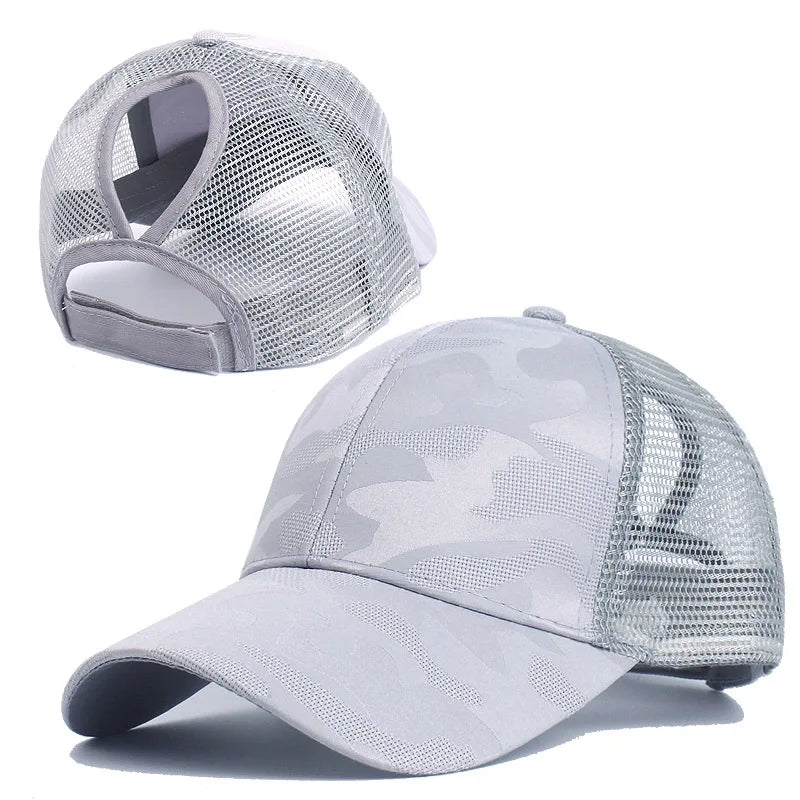 Women's Camouflage Ponytail Baseball Cap  Breathable Mesh Back  Adjustable Snapback  High Ponytail Outdoor Sports Trucker Hat