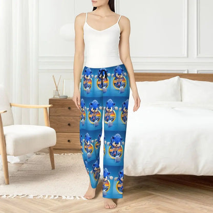 Custom Printed Womens Soniced Pajama Pants Hedgehog Game Sleepwear Sleep Lounge Bottoms with Pockets