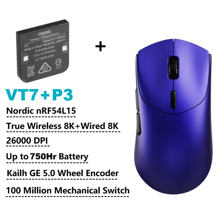 Rapoo GEN-2 VT7 Wireless Gaming Mouse 8K Wireless Polling Rate 53g Lightweight 100-Million Mechanical Switch Macro Enabled