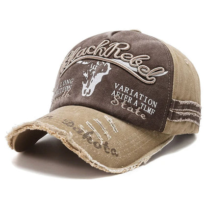 Vintage Embroidery Letter Bull Washed Baseball Cap, Retro Sun Hat for Men Women, Casual Hip Hop Peak Cap