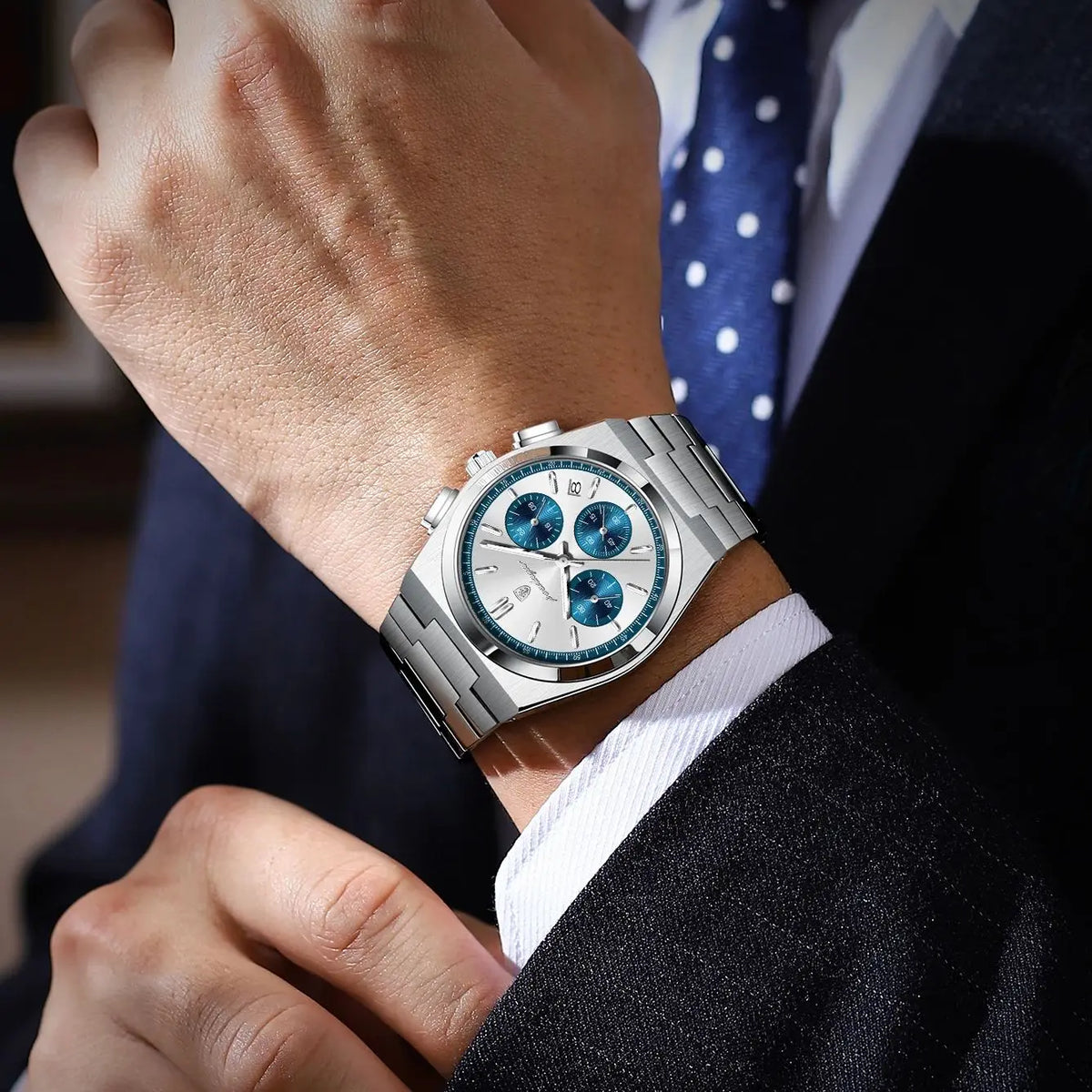 POEDAGAR herenhorloge – Luxe chronograaf van roestvrij staal, met datum, waterdicht en lichtgevend – Sportief quartz-polshorloge