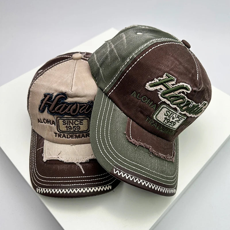 Koreanische Vintage-Waschung Baseballcaps für Herren und Damen aus Baumwolle, Snapback-Caps mit Stickerei, neue vielseitige Mode-Lettering-Freizeitcaps im Distressed-Look