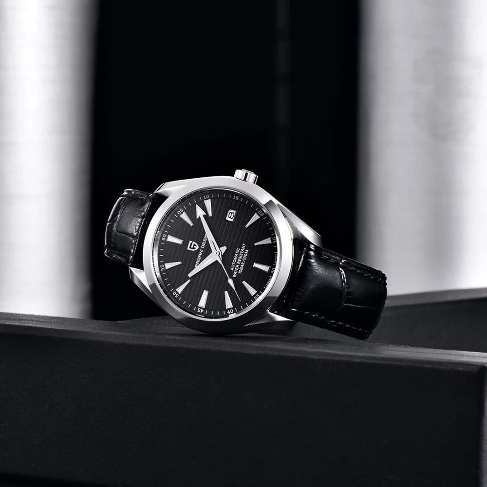 Luxusuhr für Herren von PAGANI DESIGN – Mechanisches Automatikmodell (Kaliber 8215), aus Edelstahl, wasserdicht, mit Datumsanzeige und leuchtenden Zeigern