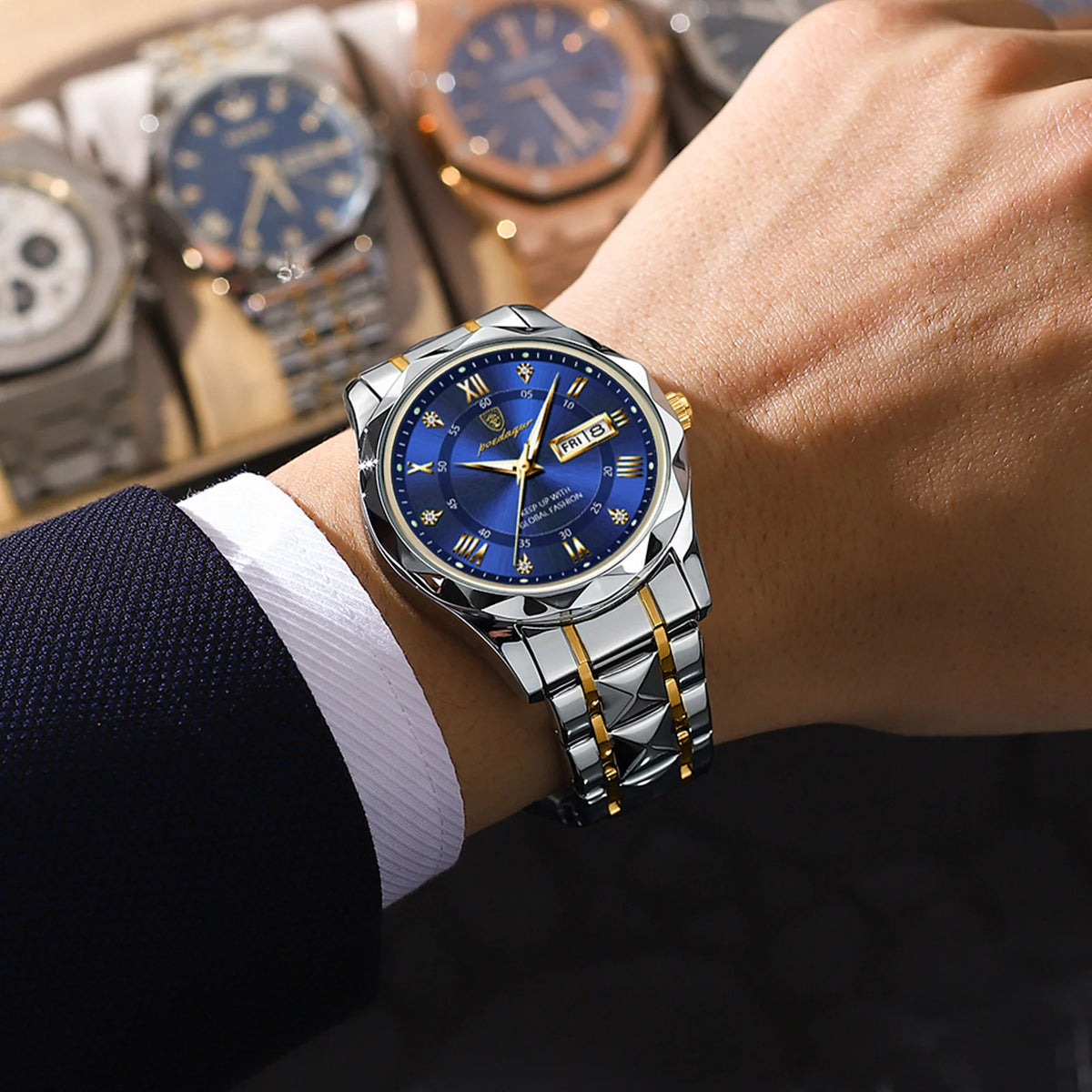 POEDAGAR Luxury Business Men's Watches Waterproof Stainless Steel Luminous Man Wristwatch Date Week Quartz Sport Men Watch Reloj