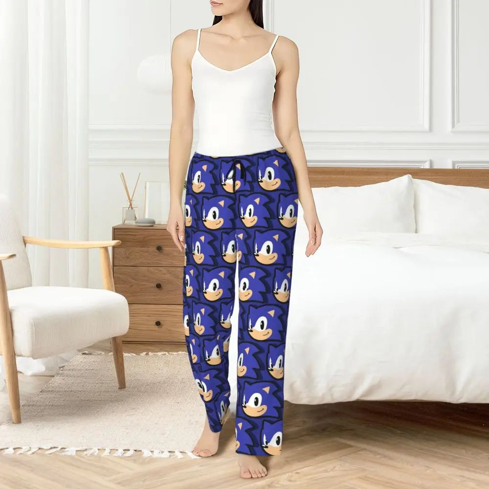 Custom Printed Womens Soniced Pajama Pants Hedgehog Game Sleepwear Sleep Lounge Bottoms with Pockets