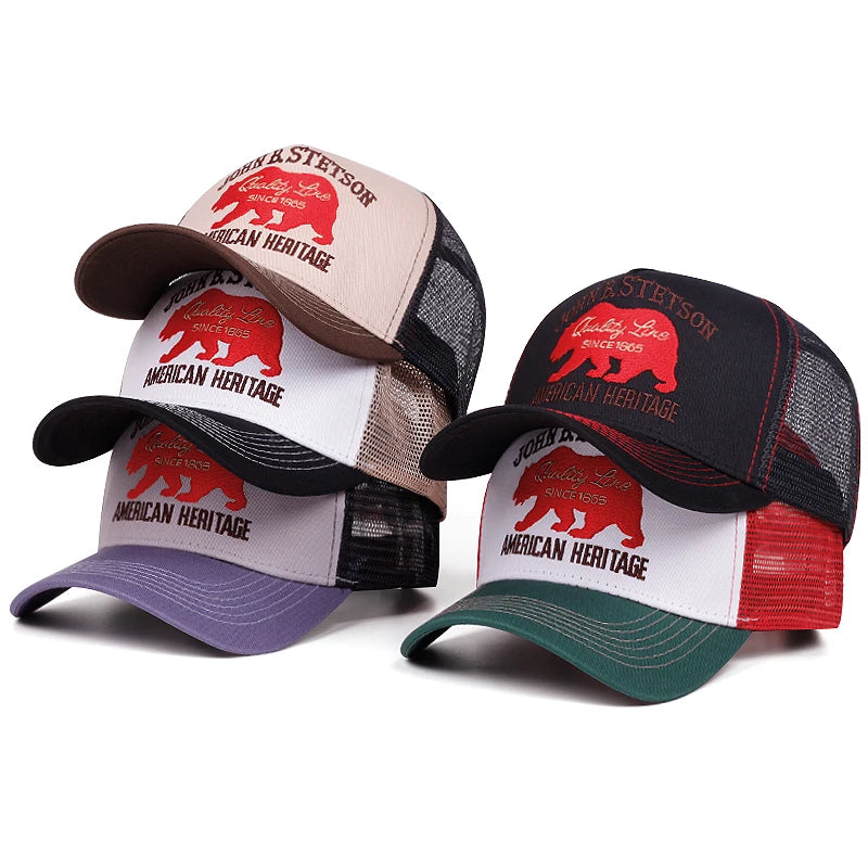 2025 Creative New Baseball Hat STETSON Red Bear Truck Hat Outdoor Sports Sunshade Hat Street Hip Hop Hat Daily Commuter Net Hat
