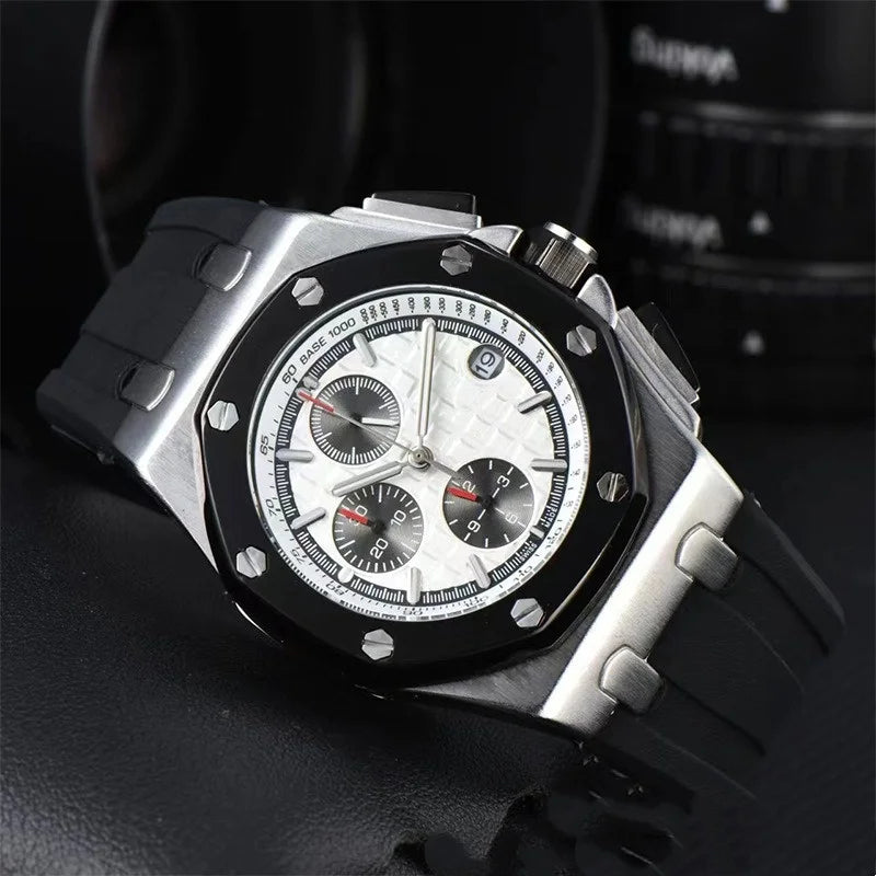 Men's Chronograph Sport Watch Date Display Luxury Chronograph Wristwatch Sport & Business Casual Watch with Rubber Strap