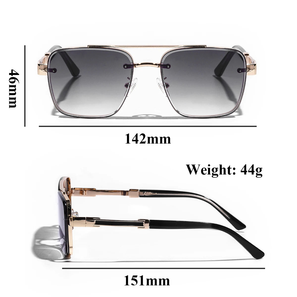 Ruiao Square Mens Designer Sunglasses Metal Frame Gradient Luxury Shades UV400 Rectangle Pilot Sun Glasses for Men